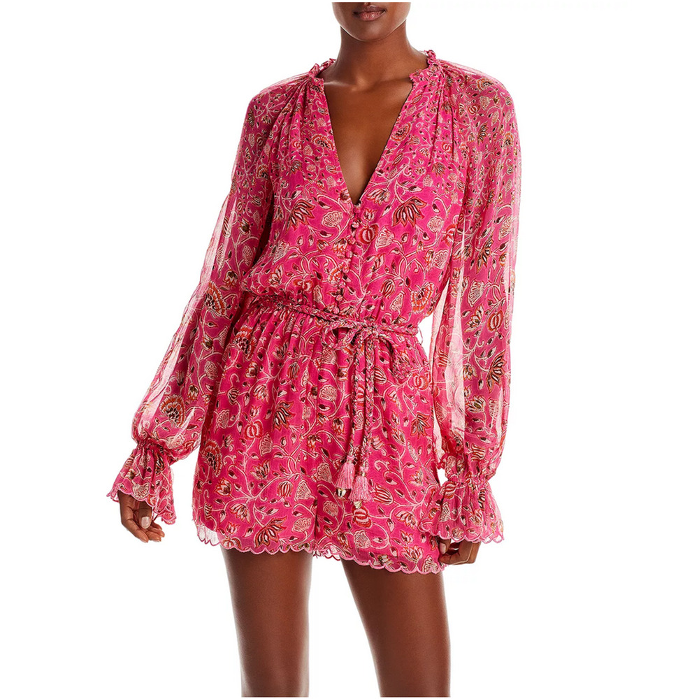 Hemant and Nandita Floral Print Belted Romper Pink Size S